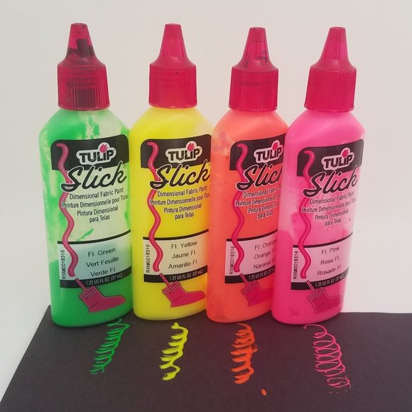 Tulip Dimensional Fabric Paints 1.25 oz Neon Colors & Glow in the Dark - Picture 2 of 11